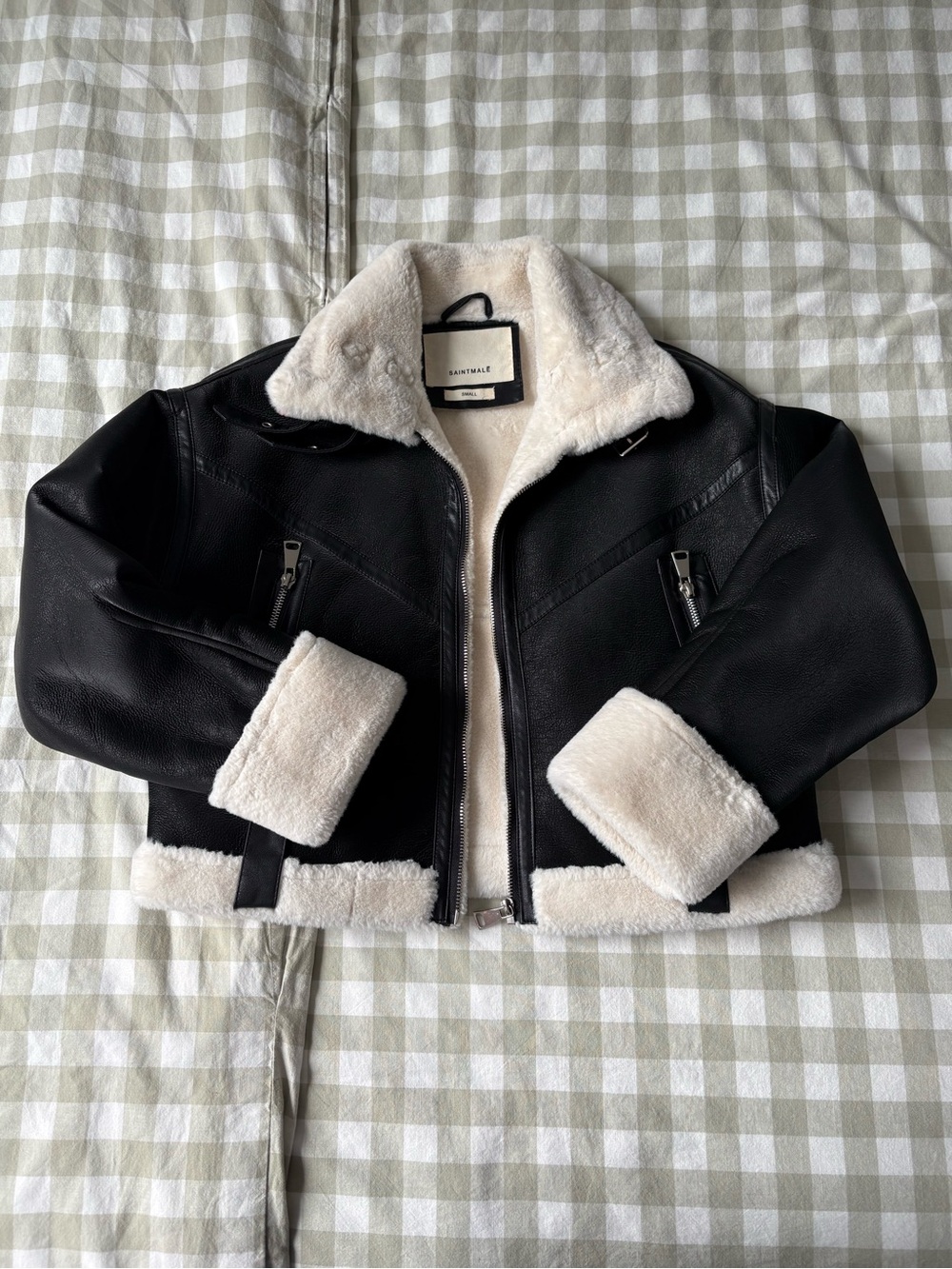 Saint Black Shearling-Trim Leather Jacket